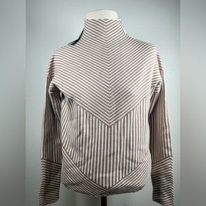 NWT Tahari Striped Mock Neck Women's Pullover Sweater - TAN & Cream / Size XS